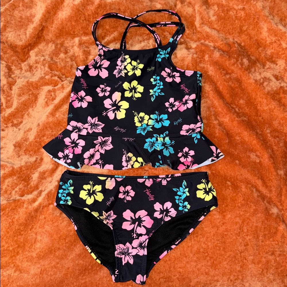 Hurley Kids Bikini Set - Black with Floral Accents